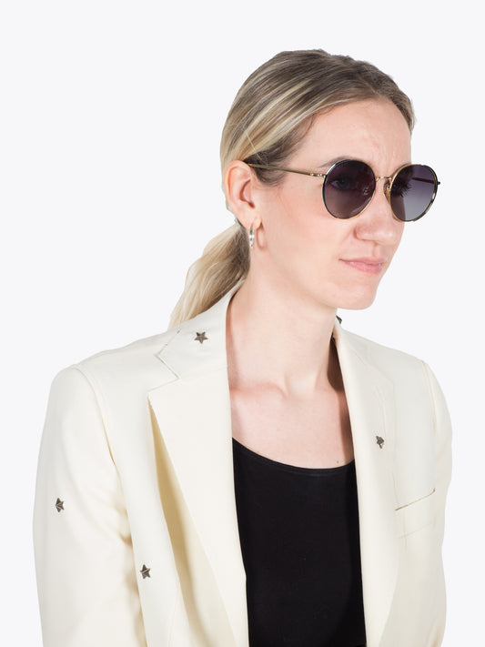 Gucci Blue Navy/Gold Sunglasses (GG0401SK) — Three-quarter View Right