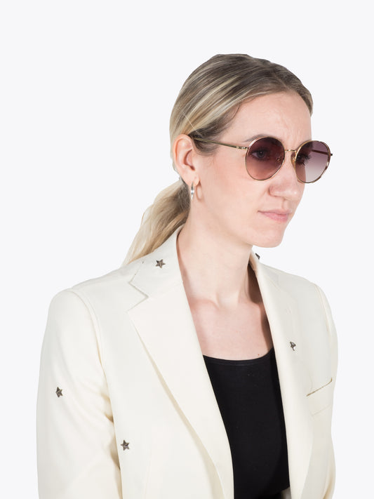 Gucci Pink/Gold Sunglasses (GG0401SK) — Three-quarter View Right