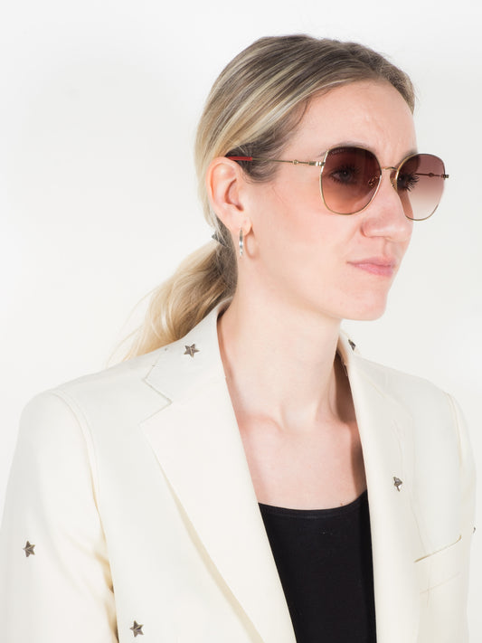 Gucci Green/Red/Gold Sunglasses (GG0415SK) — Three-quarter View Right