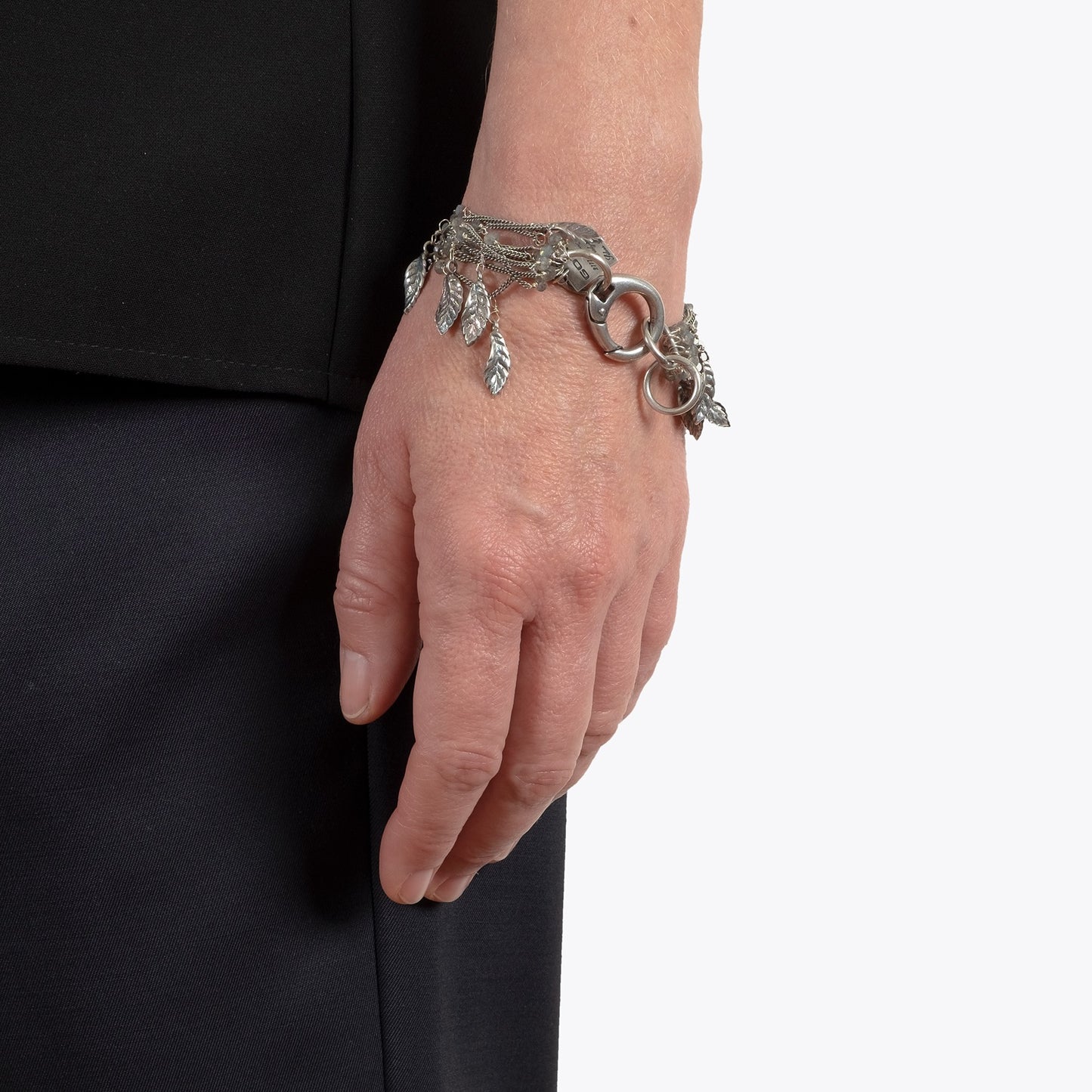 Goti BR630 Silver Pendants Chain Bracelet for Women | On arm back view