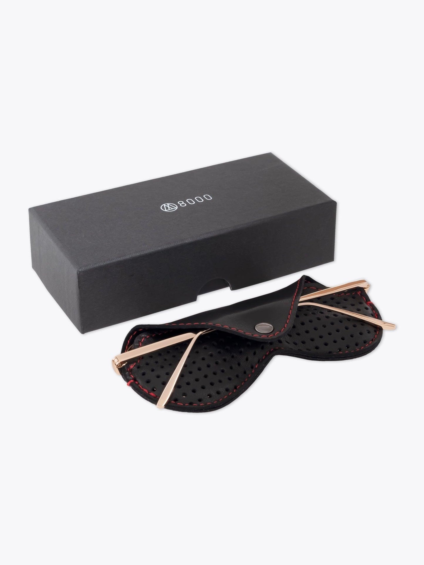 8000 Eyewear 8M7 Gold Sunglasses — Packaging Three-quarter View
