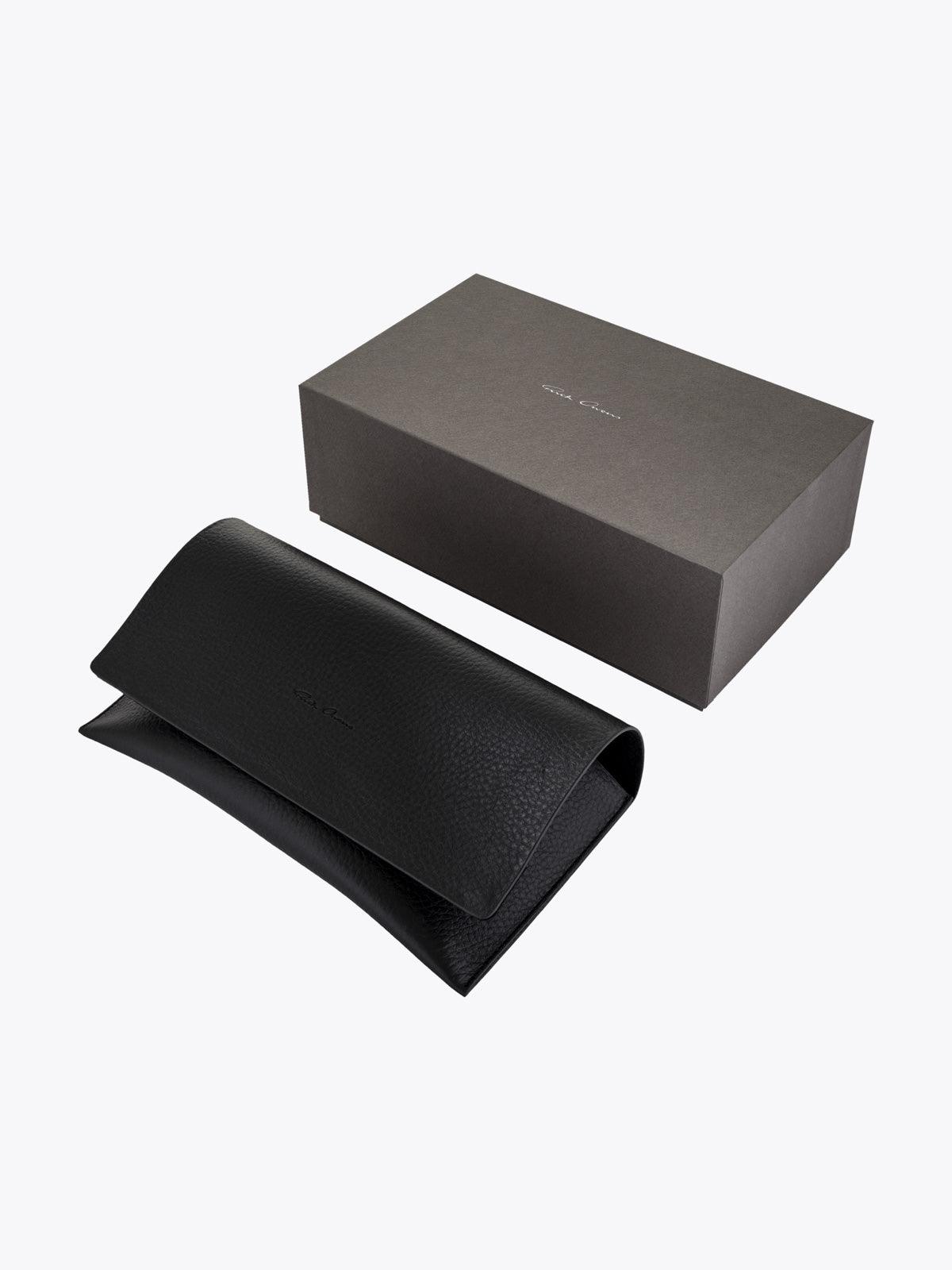 Rick Owens Gene Black/Orange Sunglasses Packaging Three-quarter View