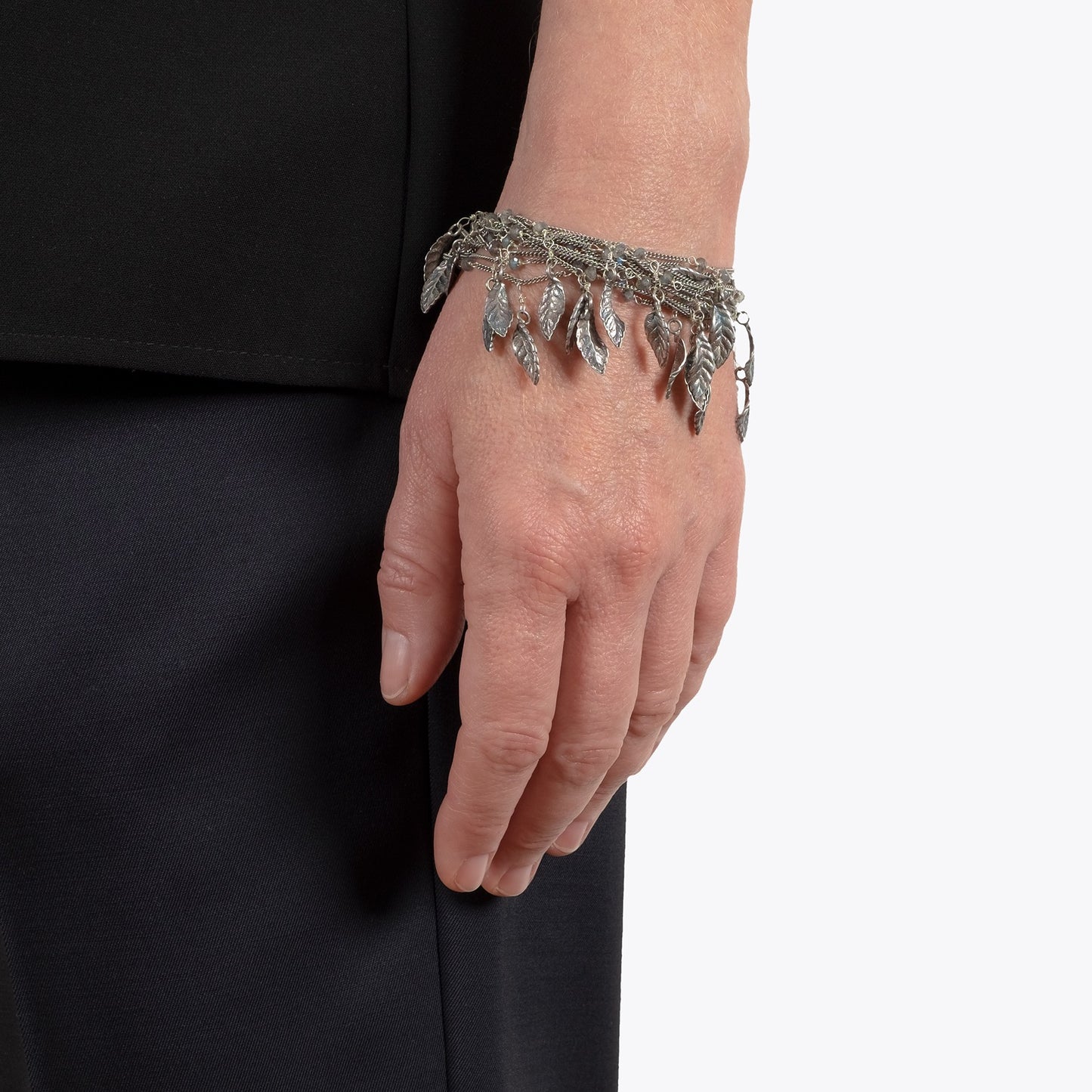 Goti BR630 Silver Pendants Chain Bracelet for Women | On arm front view