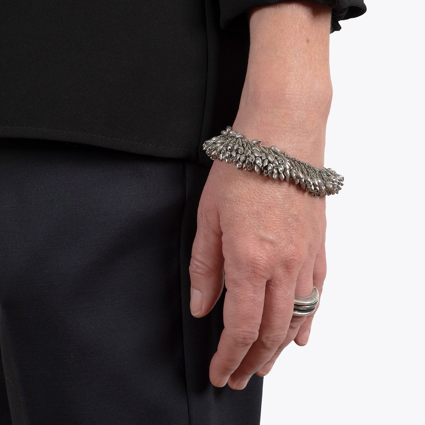 Goti BR632 Silver Pendants Chain – Women's Bracelet | On Arm Front View