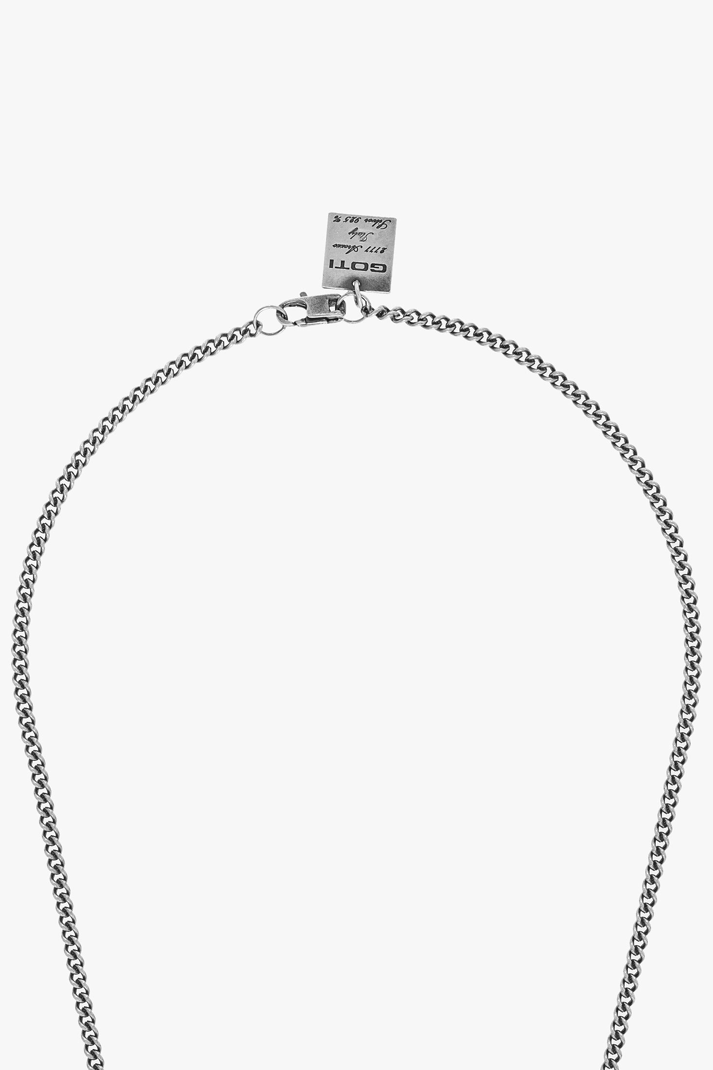 Goti CN569 Silver Curb Chain – Women's Necklace | Lobster Clasp and Goti Plate Front View