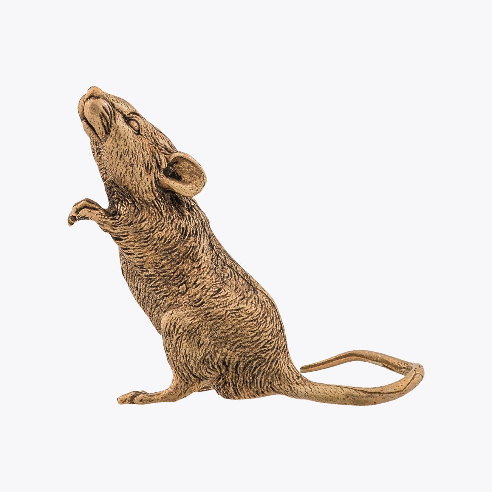 Bronze statue of a mouse on a white background