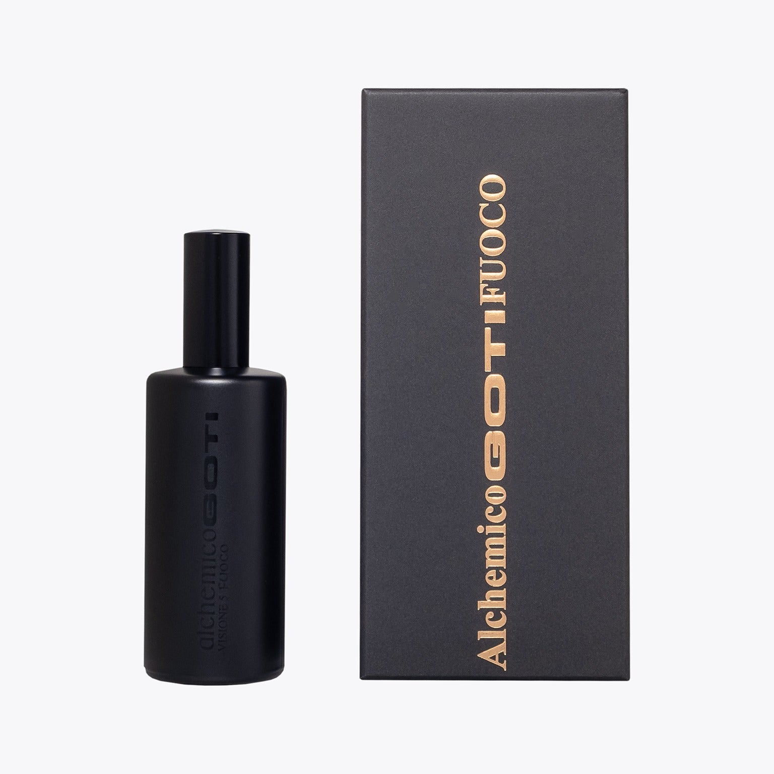 Fuoco Eau de Parfum 100ml Alchemico Goti packaging anthracite box Made in Italy