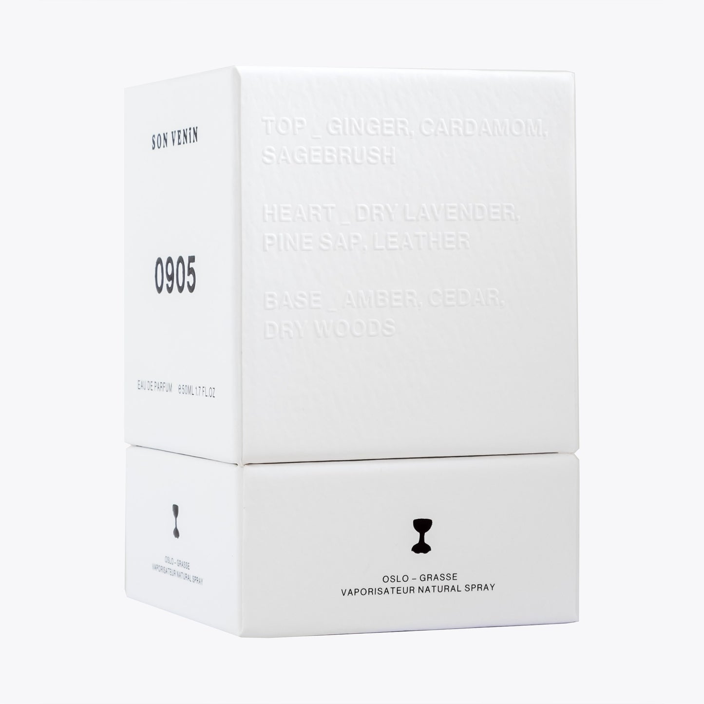 0905 by Son Venïn – Eau de Parfum 50ml – packaging side view – text with olfactory notes