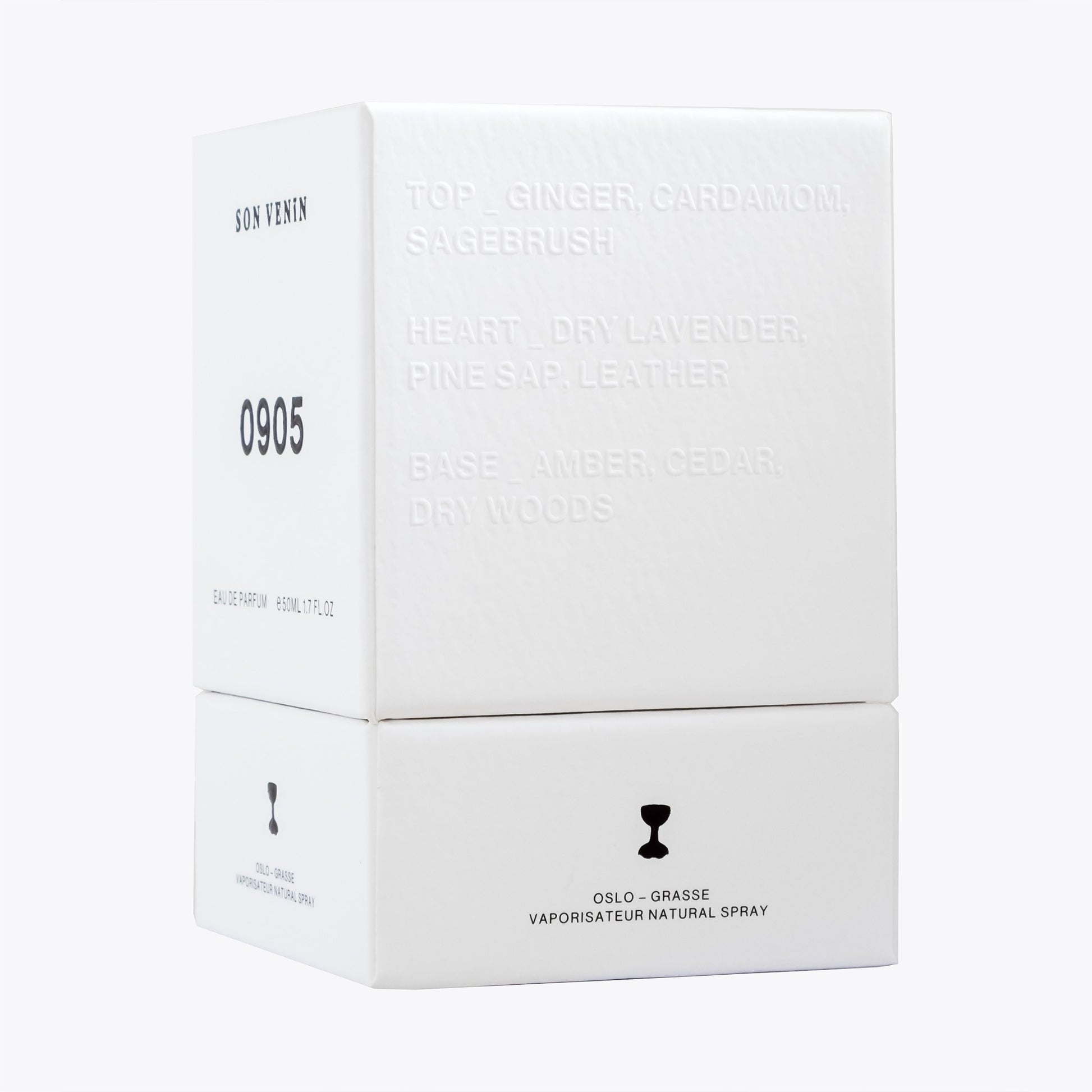 0905 by Son Venïn – Eau de Parfum 50ml – packaging side view – text with olfactory notes