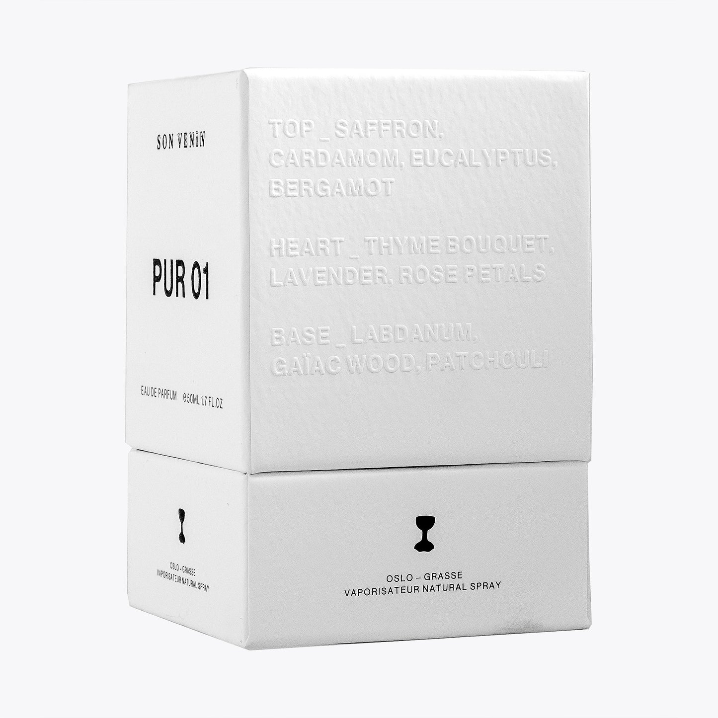 Pur 01 by Son Venïn – Eau de Parfum 50ml – packaging side view – text with Olfactory Notes notes
