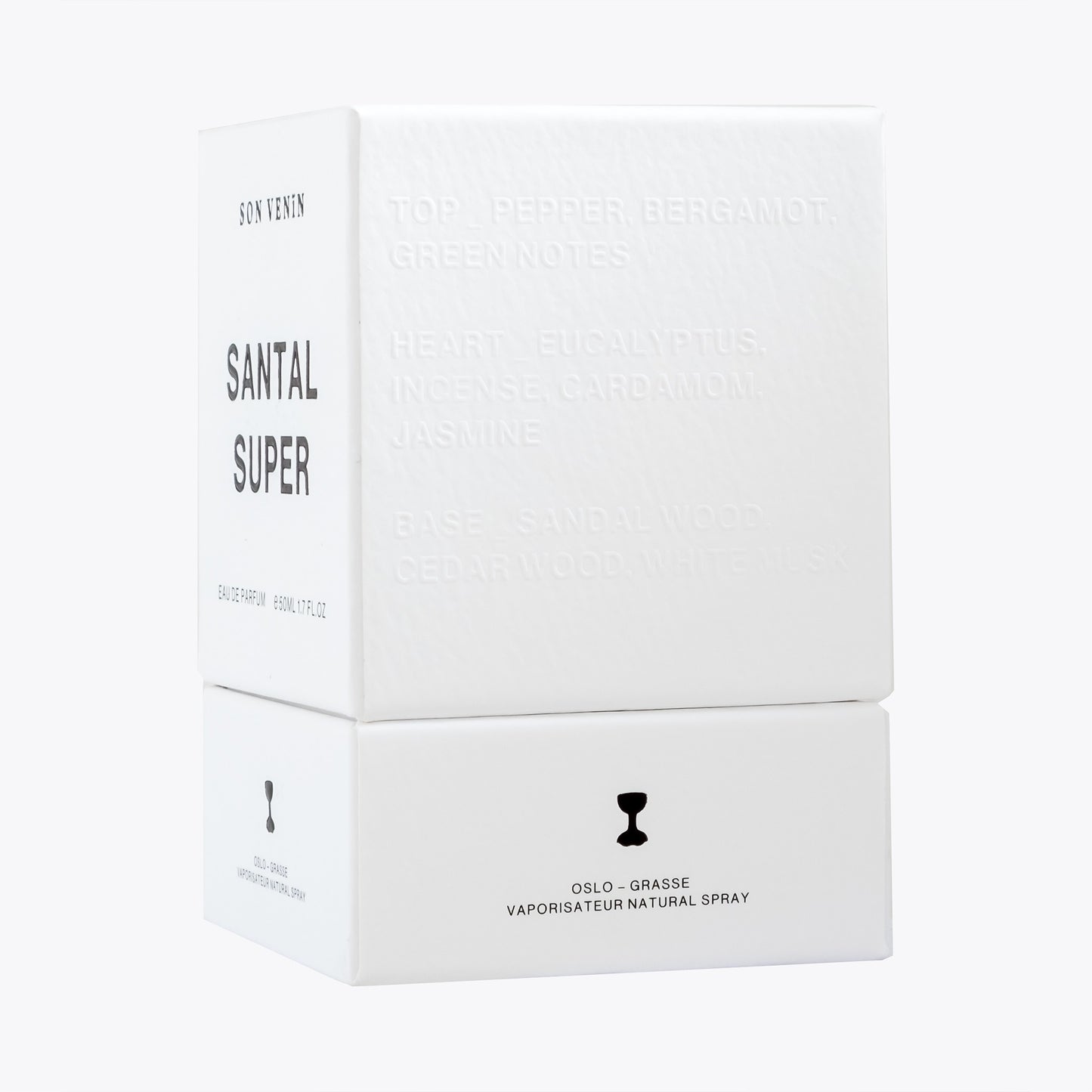 Santal Super by Son Venïn – Eau de Parfum 50ml – packaging side view –  text with olfactory notes