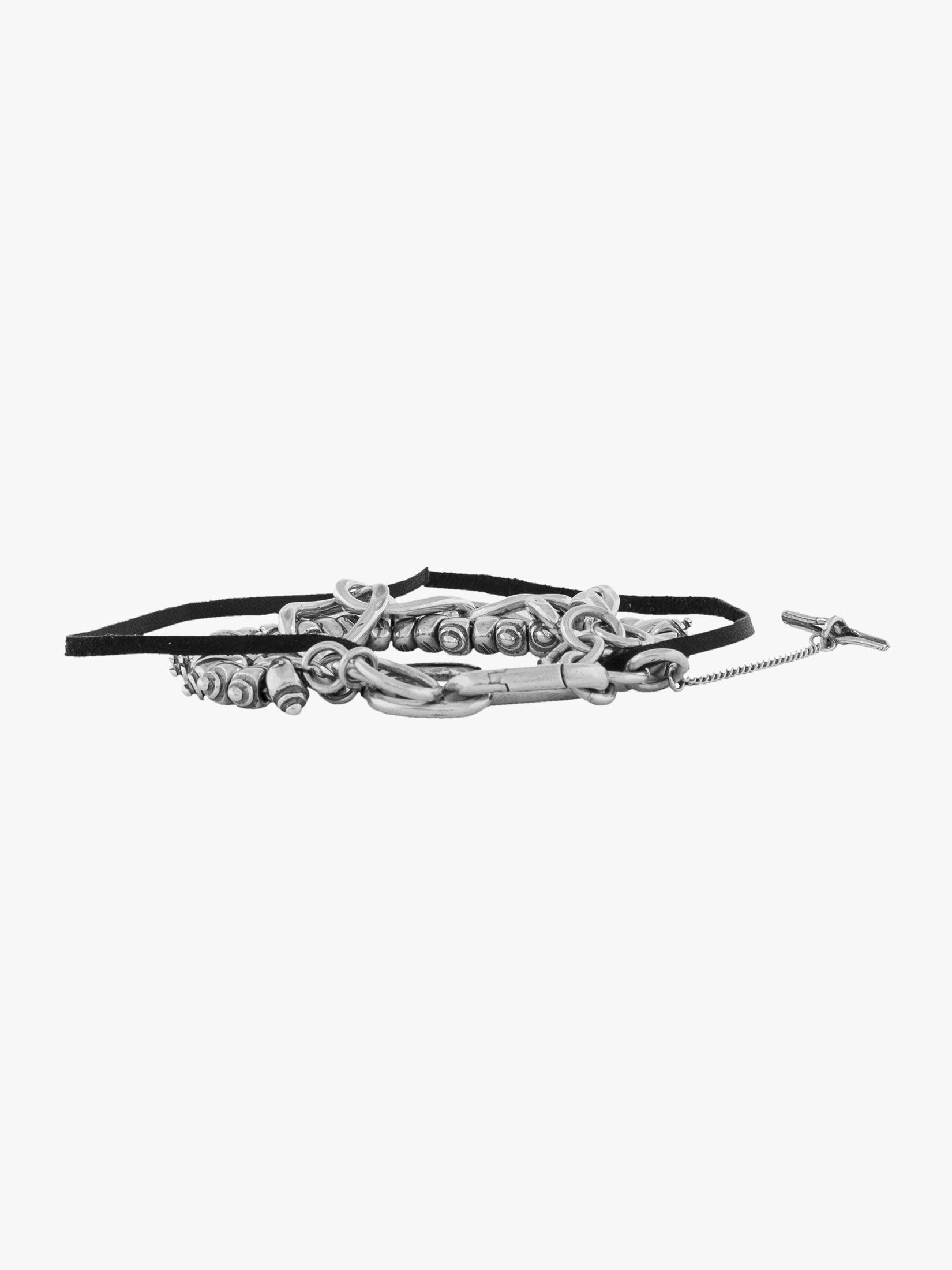 GOTI BR1154 Oxidised Silver/Leather Bracelet